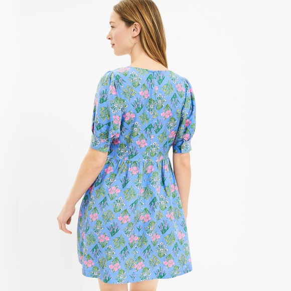 LOFT Size 10 Floral U-neck Puff Sleeve Dress - Picture 3 of 4